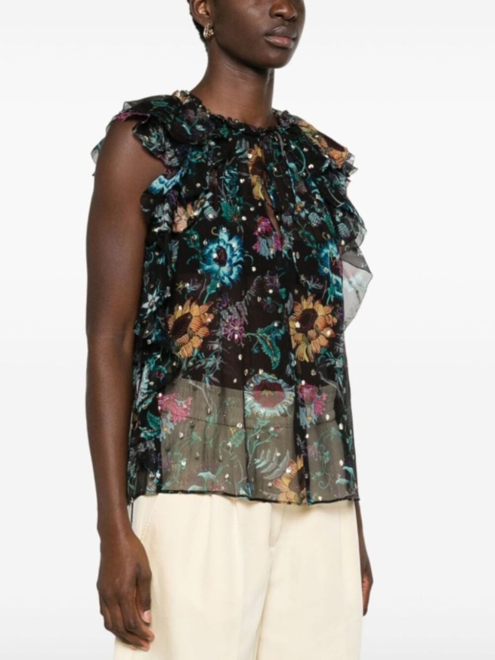 ULLA JOHNSON Dominique Silk Floral Print Top Size 6
